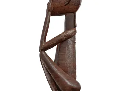 Traditional African Seated Figure Sculpture Low-poly 3D model