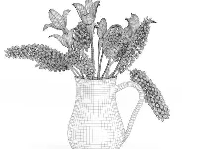 Blue and White Flowers in White Pot 3D model