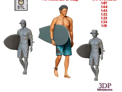 N3 SURFER WITH SURFBOARD IS SURFING 3D print model