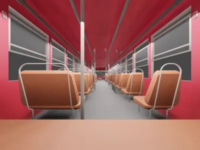 low - poly thai city bus red green white color models Low-poly 3D model