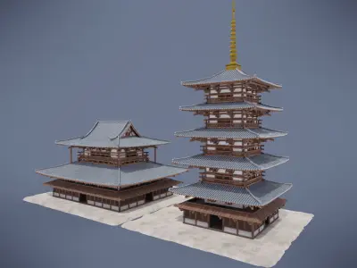 Japanese Shrine Low-poly 3D model