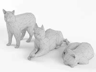 Low Poly Cat Set Animal Lowpoly Low-poly 3D model