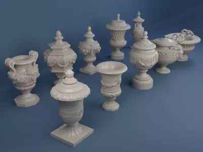 Detailed Models of Decorated Vases and Urns 3D Model Collection