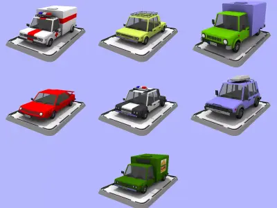 7 Cartoon Low Poly Cars Set Low-poly 3D model