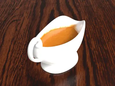 gravy sauce pitcher on wooden table Low-poly 3D model