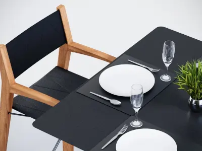 Dining square table with 4 director chairs 3D model 3D model