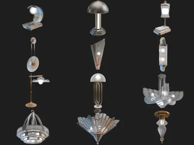  Art Deco Lamps - 3D Asset Pack 3D model