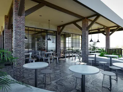 Industrial 3D Lounge CoffeeShop Blender - Fbx - Obj Low-poly 3D model