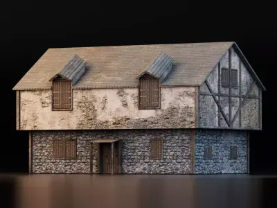 Medieval Rustic Two-Storey House Low-poly 3D model