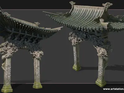 Chinese archway Low-poly 3D model
