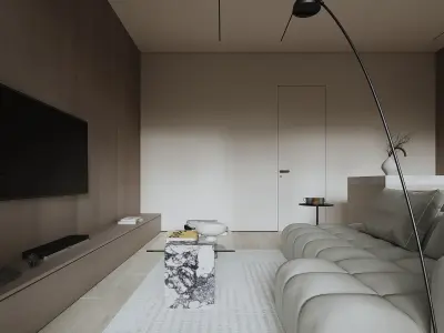 Interior scene kitchen and living room 3D model