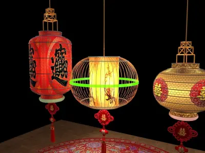 Chinese red lantern  3D model 16