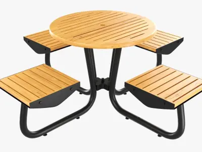 Outdoor Wood Umbrella Table with 4 Seats 3D model