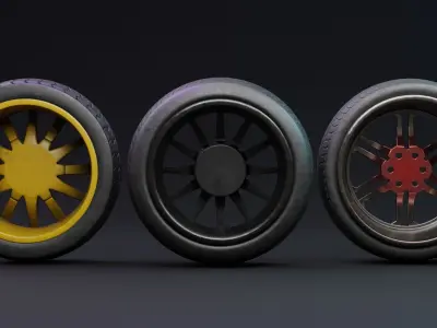 Car wheel set Low-poly 3D model