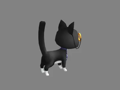 Cartoon black cat with glasses Low-poly 3D model