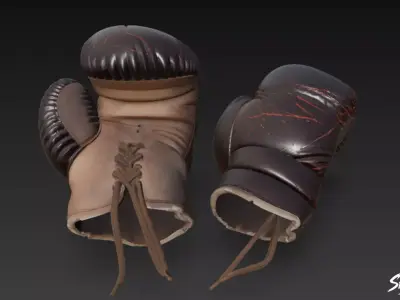 Vintage Leather Boxing Gloves Low-poly 3D model