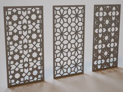 Partition three wooden screens 3D model