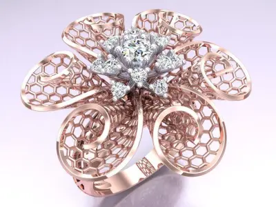  Mesh flower ring - Italian rings - Womens Rings - N6463 3D print model