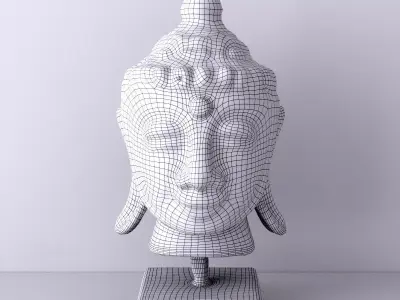 Wooden Buddha Head with Stand 3D model