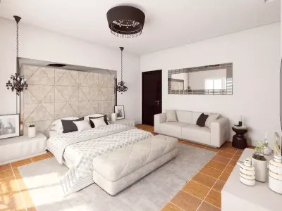 BEDROOM with walls and furniture 3D model