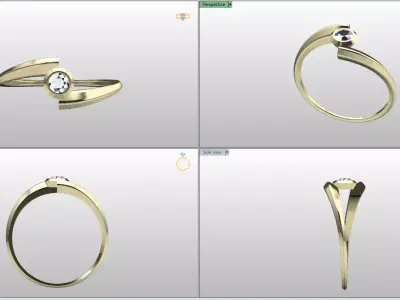 Modern Bypass Ring with Round Stone Item 29 3D print model