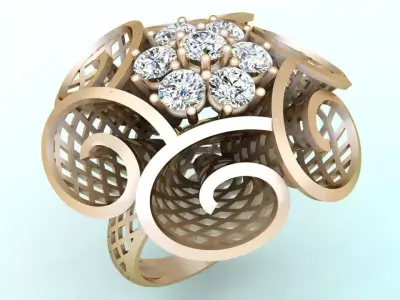  Mesh flower ring - Italian rings - Womens Rings - N6822 3D print model