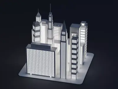 Paper City Block - Night Town Low-poly 3D model