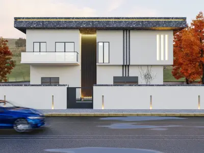 Blender Villa Scene-Autumn Low-poly 3D model