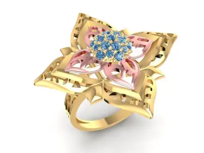 Luxury Star Flower Diamond Ring for Women 3D Model 2090 3D print model