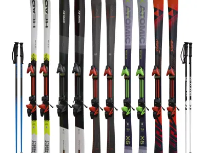 Skis and poles Low-poly 3D model