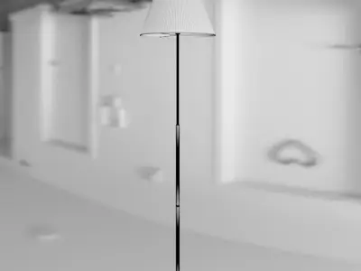 Classic style floor lamp with textile shade and wood decor 3D model