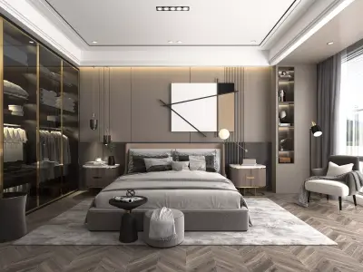 Modern Bedroom Scene 9 3D model