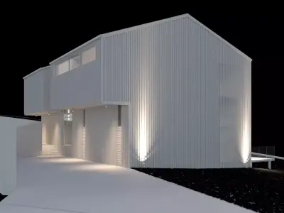 Modern barn house with furniture 3D model