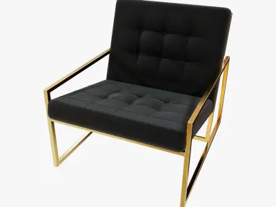 Modern Luxury Chair - Gold Metal and Black Leather 3D model