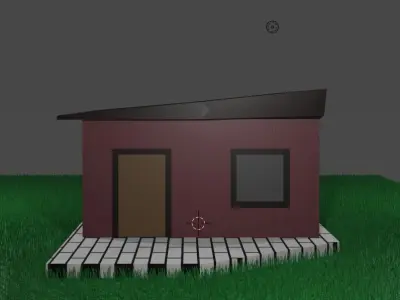 a low poly house with a garden 3D model