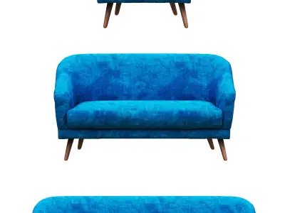 Classical Armchair set fabric and wood Low-poly 3D model