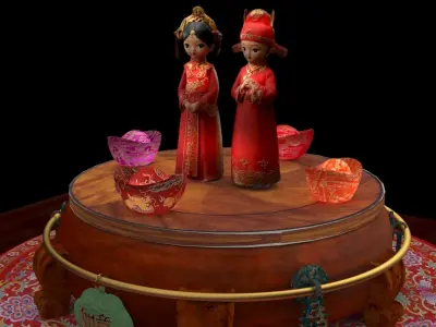 Chinese wedding doll couple  3D model