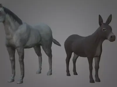 Horse and Donkey Low Poly Low-poly 3D model