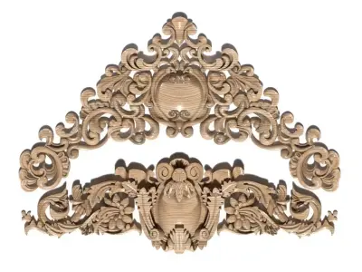 Cartouche-036 carved ornate crown molding 3D model