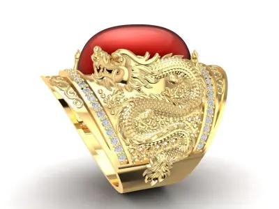Luxury Dragon Ring with Gemstone for Men 1581 3D print model