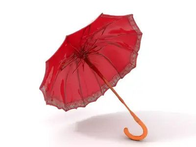 Elegant Red Parasol model pack Low-poly 3D model