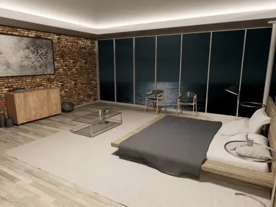 Bedroom interior design - sea view  3D model