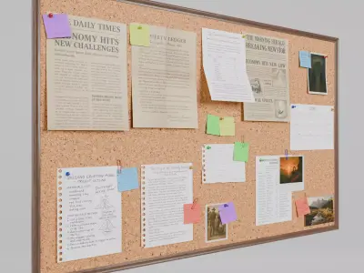 Customizable Wooden Wall Cork Board - Pin Notice Board Low-poly 3D model