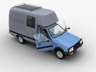 Camper with interior citroen c Low-poly 3D model