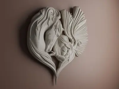 Horse Angel Heart Bas Relief 3D print model