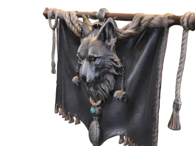 Mystic Wolf Banne Low-poly 3D model