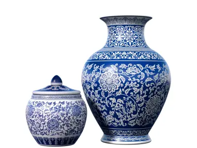 Chinese decorative porcelain vase urn Chinoiserie Ginger Jars 3D model