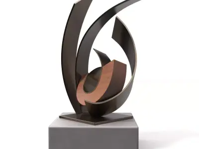 Metal And Wood With Stone Base Sculpture PBR 3D model