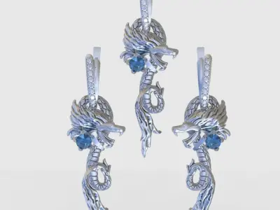 Dragon Earring and Pendant Set 3D printable model 0120 3D Model Pack