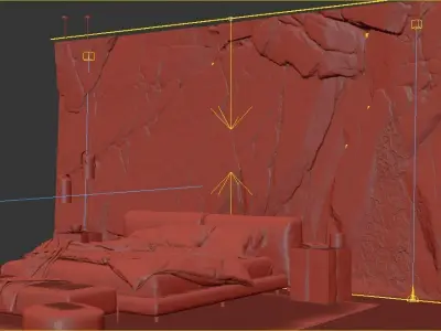 Black Rock Bedroom interior scene Rock Wall Set 003 3D model